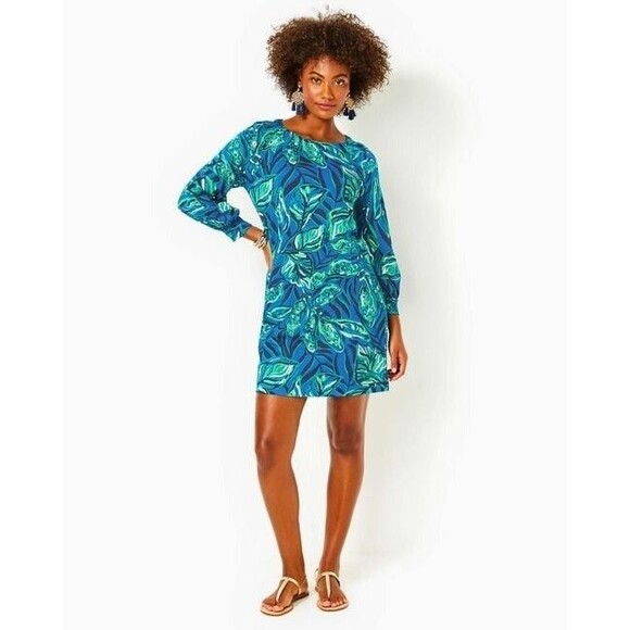 Lilly Pulitzer Elianna Cotton T-Shirt Tunic Mini Dress Leaf Printed XXS 282371 - Picture 3 of 9